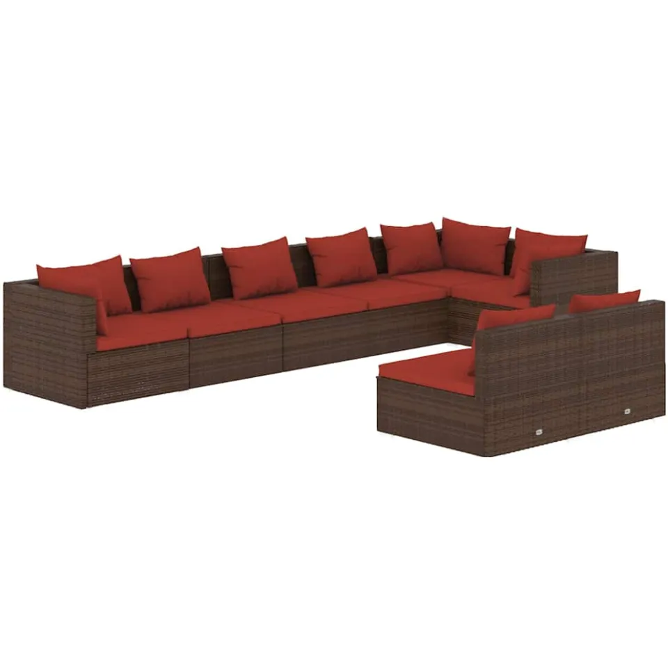 vidaXL 8-delige Loungeset met kussens poly rattan bruin