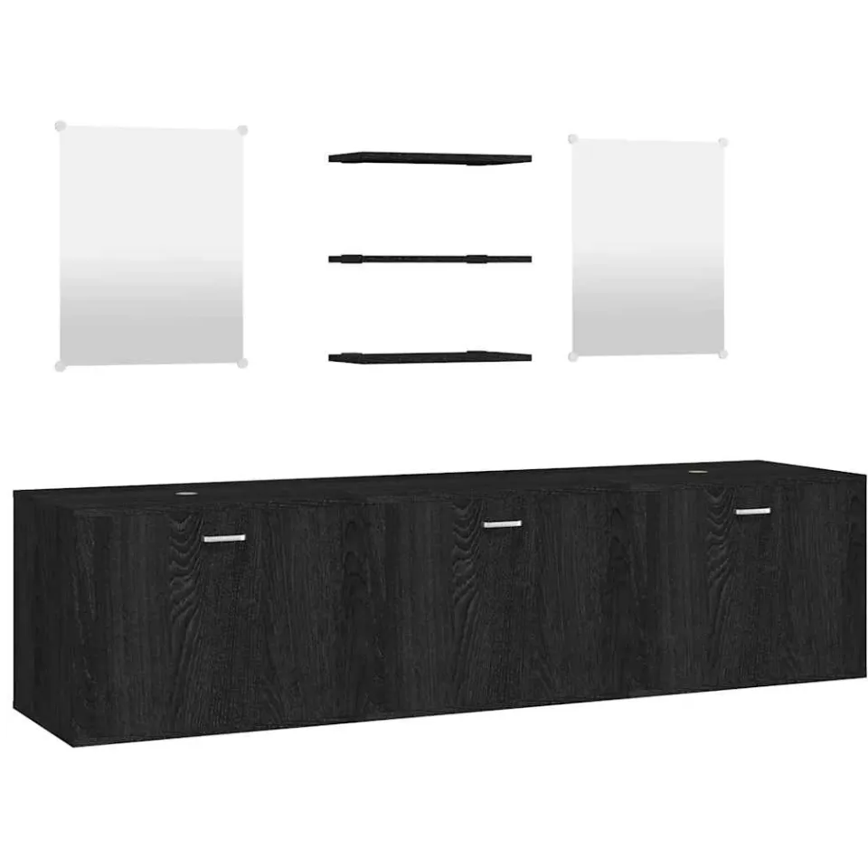 vidaXL 6-delige Badkamermeubelset bewerkt hout zwart, foto 3