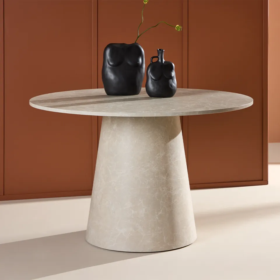 Nest living Trude houten eettafel beige marmerlook - Ø 120 cm, foto 2