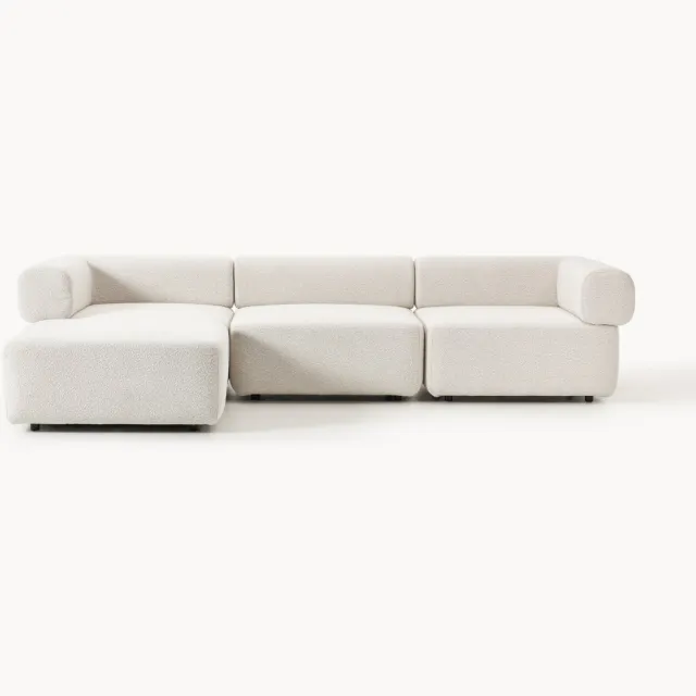 Westwing Collection Modulaire bouclé bank Anton (4-zits) met poef (links/rechts) Wit