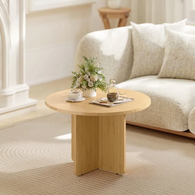 DESMIU Salontafel - Ronde Bamboe Tafel Met Kruisvoet - Voor Woonkamer En Zithoek - Hout Naturel - 66x66x45 Cm Natural Wood