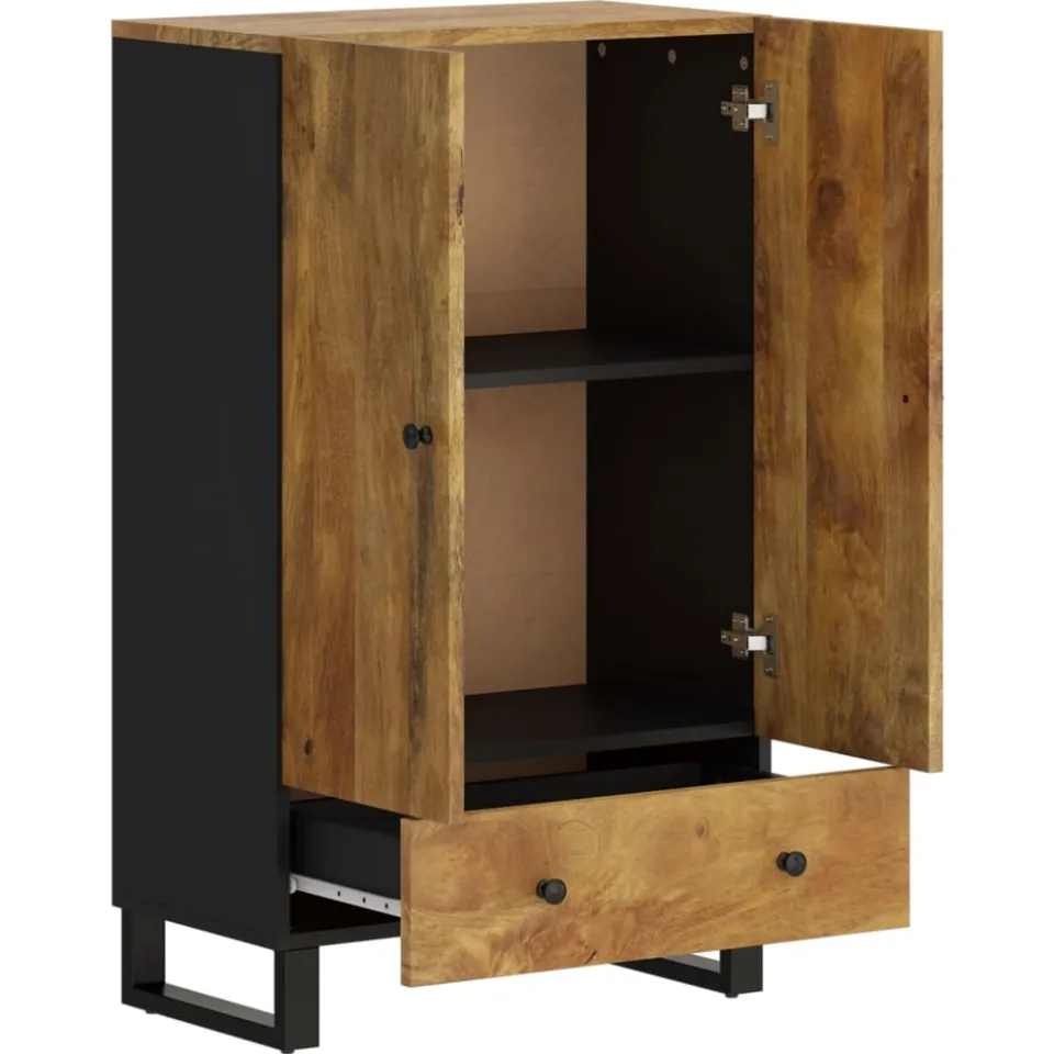 vidaXL Hoge kast met lade 60x33x100 cm massief mangohout en ijzer bruin, foto 4