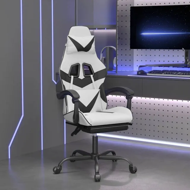 vidaXL Gamestoel draaibaar met voetensteun kunstleer zwart en wit, foto 2