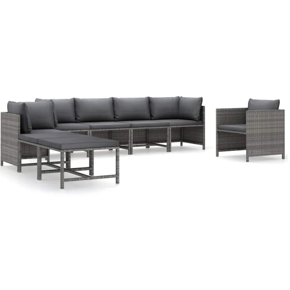 vidaXL 8-delige Loungeset met kussens poly rattan grijs, foto 3