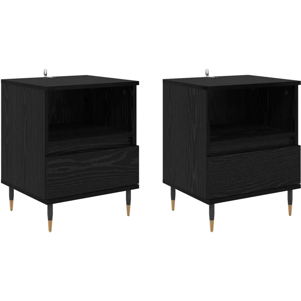 vidaXL Nachtkastje 2 st Zwart Eiken 40 x 35 x 50 cm Bewerkt hout, foto 3