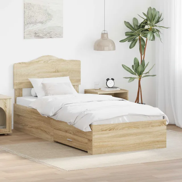 vidaXL Bedframe met lade Sonoma Eiken 100 x 200 cm Bewerkt hout Bruin