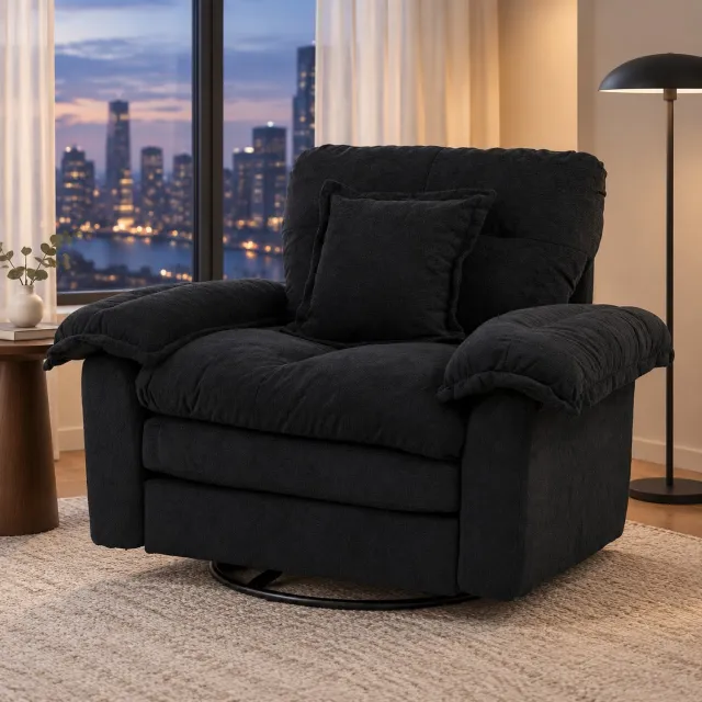 WUVRIE Draaifauteuil 116 x 84 x 96 cm - 360° draaibaar met steunkussen - Zwart