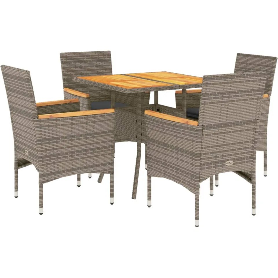 vidaXL 5-delige Loungeset met kussens poly rattan en acaciahout grijs, foto 3