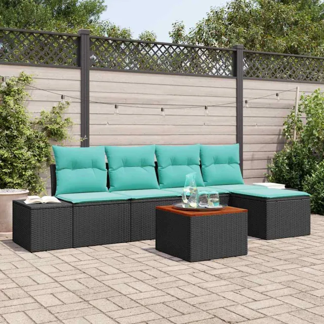 vidaXL Tuinbankenset 6 st Zwart en Turquoise poly rattan