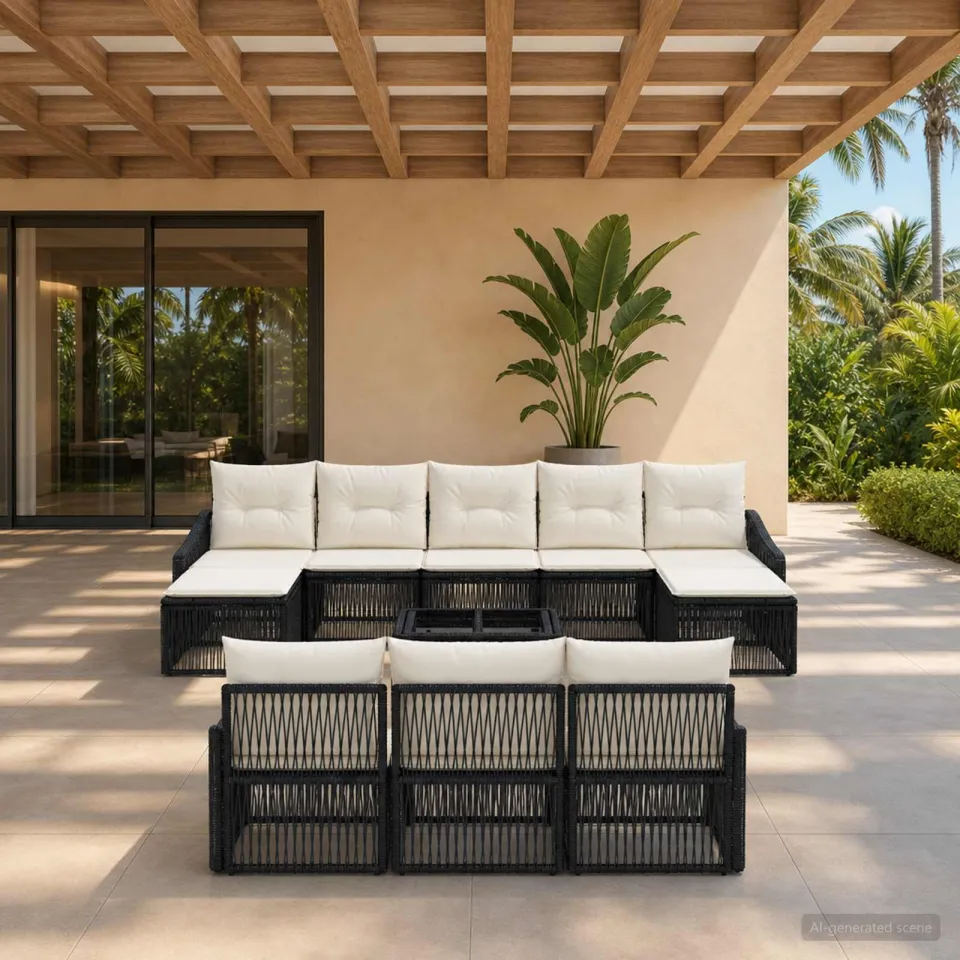 vidaXL Tuinbankenset 11 st Zwart poly rattan, foto 3
