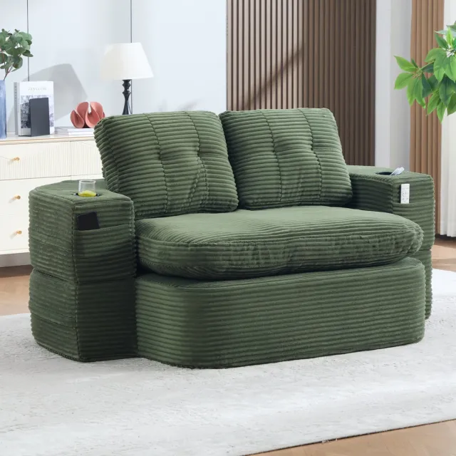 MIVRAY Slaapbank 2-Zits 165 Cm - 2-In-1 Met Slaapfunctie En Extra Diepe Zit - Voor Woonkamer En Relaxhoek - Cord - Groen Emerald