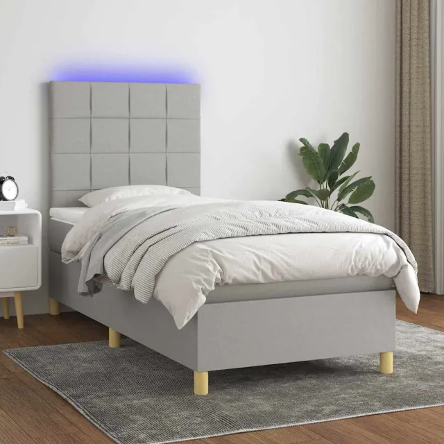 vidaXL Boxspring met matras en LED stof lichtgrijs 90x200 cm grijs