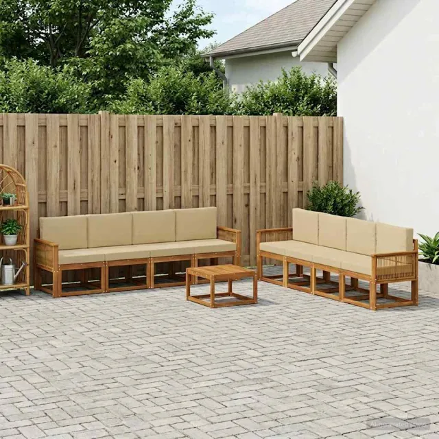 vidaXL Buiten bankenset 9 st 8-zits Natuurlijk en Beige
