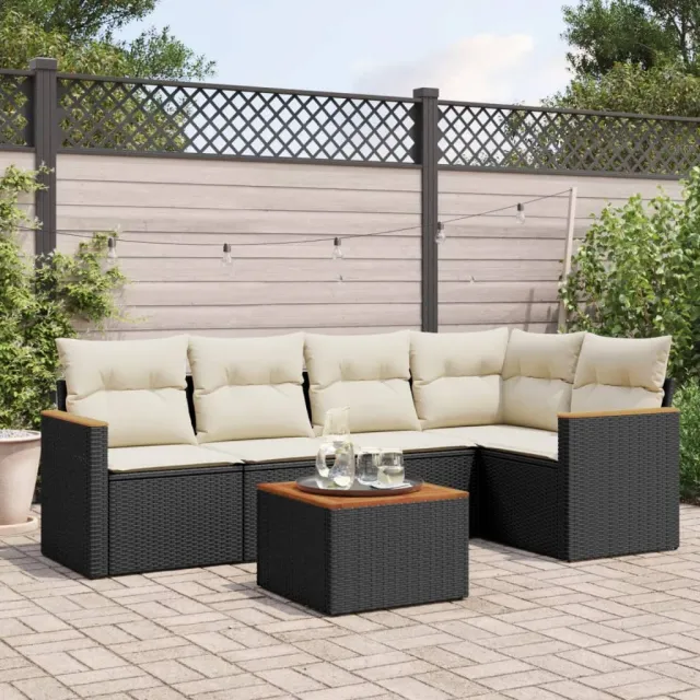 vidaXL 6-delige Loungeset met kussens poly rattan zwart, foto 2