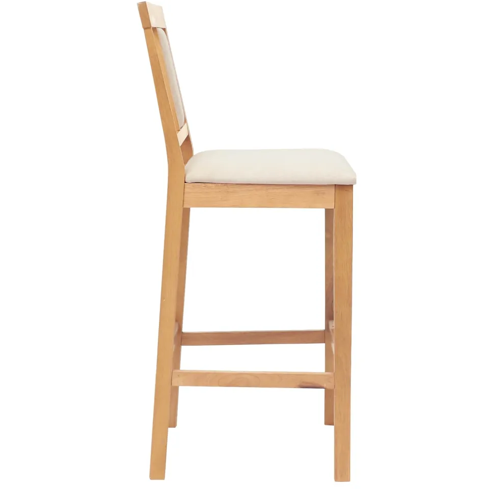 vidaXL Barkruk 2 st Natuurlijk en Beige Massief Rubberhout en Stof, foto 3