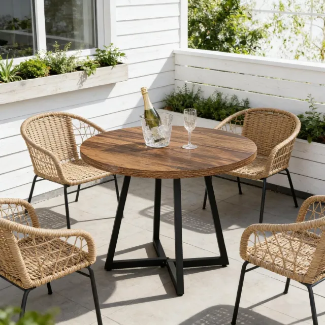 COVREO Eettafel rond 80 cm, zwart en rustic brown, MDF met metaal, 4 personen