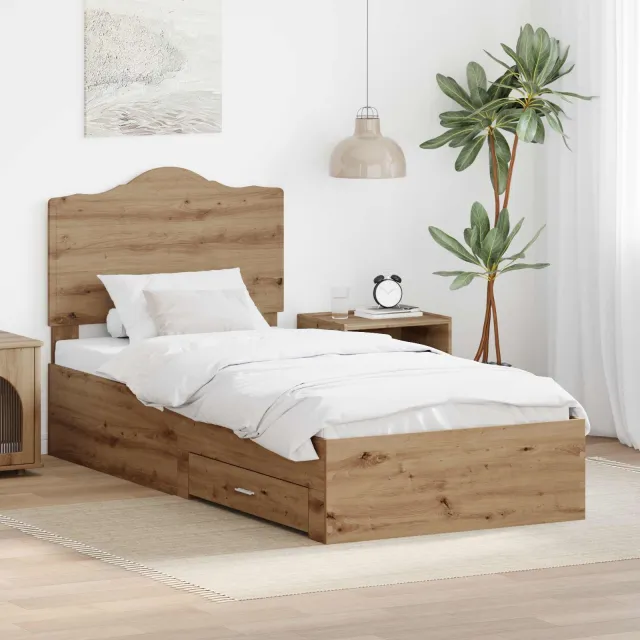 vidaXL Bedframe Artisanaal eiken 90 x 200 cm Bewerkt hout Bruin