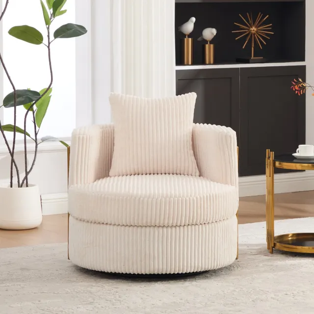 MODFU Draaibare Fauteuil - Cord - Beige - Opbergruimte - 76 X 79 X 78 Cm