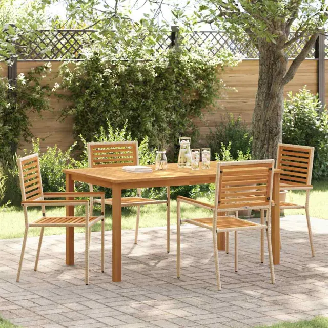vidaXL Tuin eettafelset 5 st Beige Massief Acaciahout, foto 2