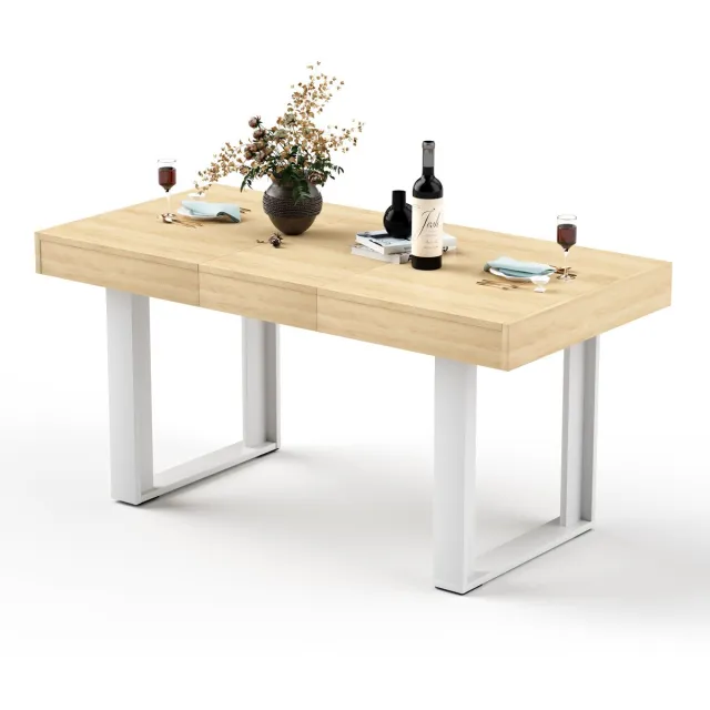 MIVRAY Eettafel - Uitschuifbaar Van 120 Tot 160 Cm Voor 8 Personen - Retro Voor Keuken En Eetkamer - Spaanplaat - Naturel En Wit