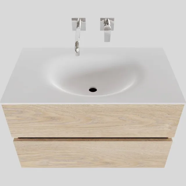 Boss & Wessing Badkamermeubel Solid Surface BWS Stockholm 80x46 cm Wood Washed Oak (0 kraangaten) Houtlook
