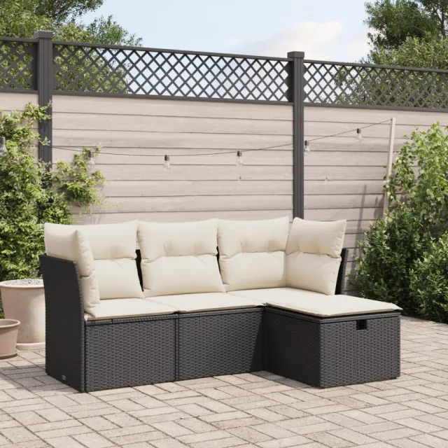 vidaXL 4-delige Loungeset met kussens poly rattan zwart, foto 2