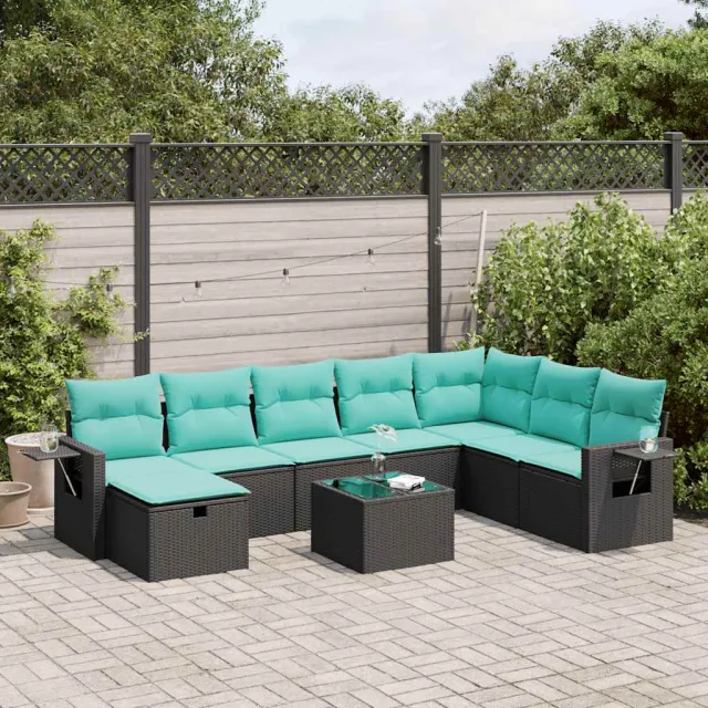 vidaXL 9-delige Loungeset met kussens poly rattan zwart, foto 2