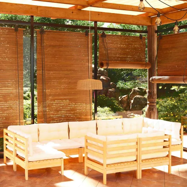 vidaXL 9-delige Loungeset met crèmekleurige kussens grenenhout, foto 2