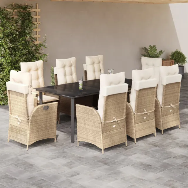 vidaXL 9-delige Tuinset met kussens poly rattan beige, foto 2