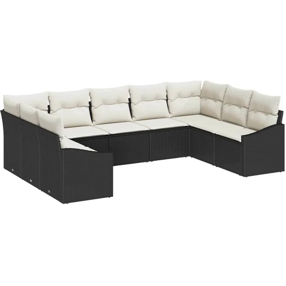 vidaXL Bankstel 9 st Zwart poly rattan