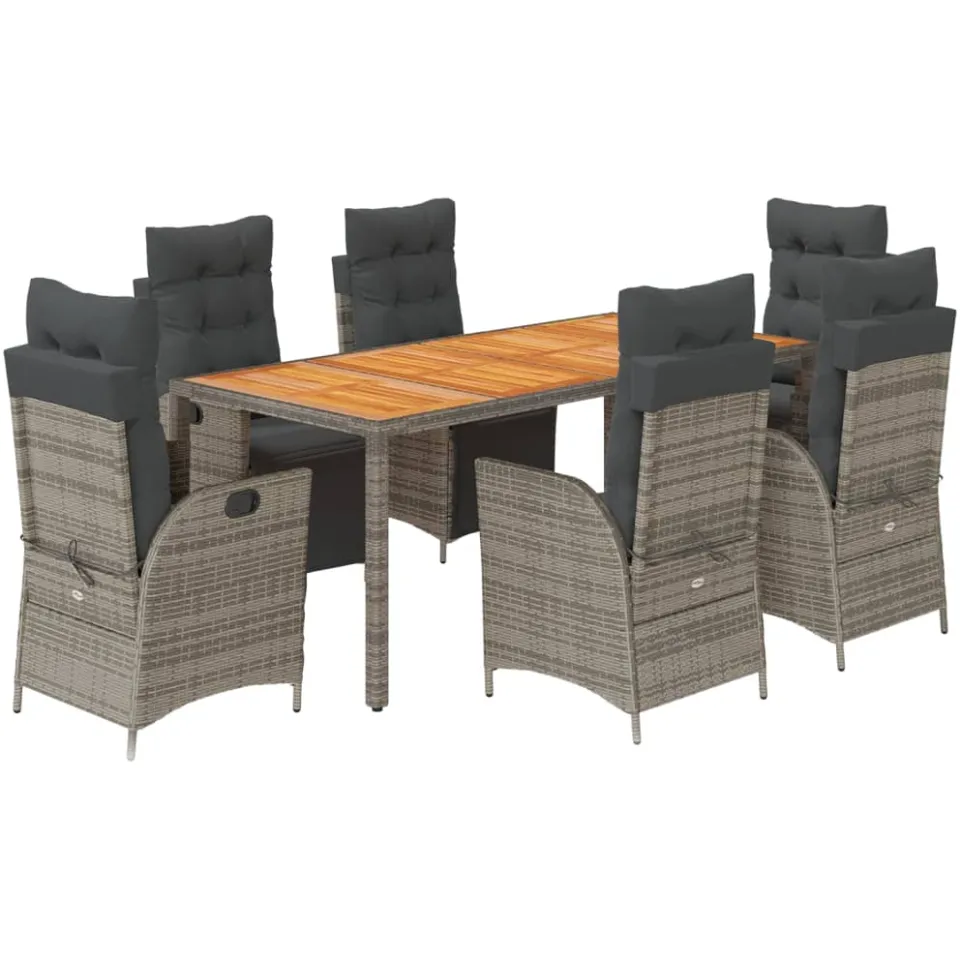 vidaXL 7-delige Tuinset met kussens poly rattan grijs
