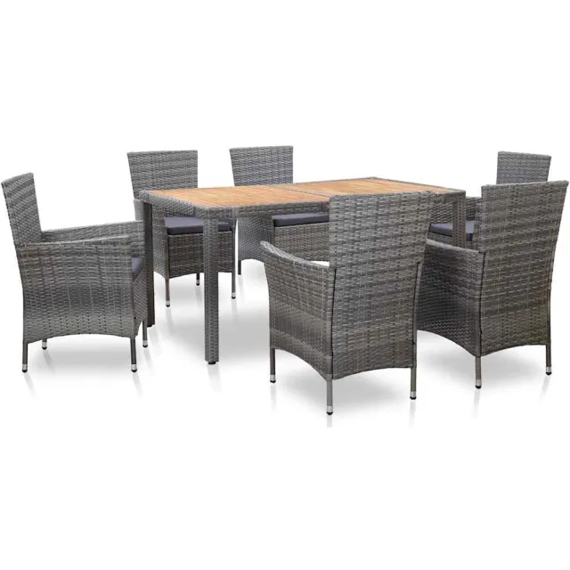 vidaXL 7-delige Tuinset met kussens poly rattan grijs