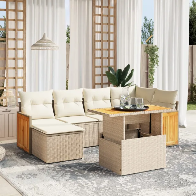 vidaXL 7-delige Loungeset met kussens poly rattan beige, foto 2