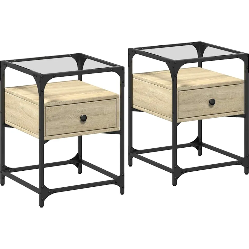vidaXL Nachtkastjes 2 st 40x40x55 cm bewerkt hout sonoma eikenkleurig, foto 3