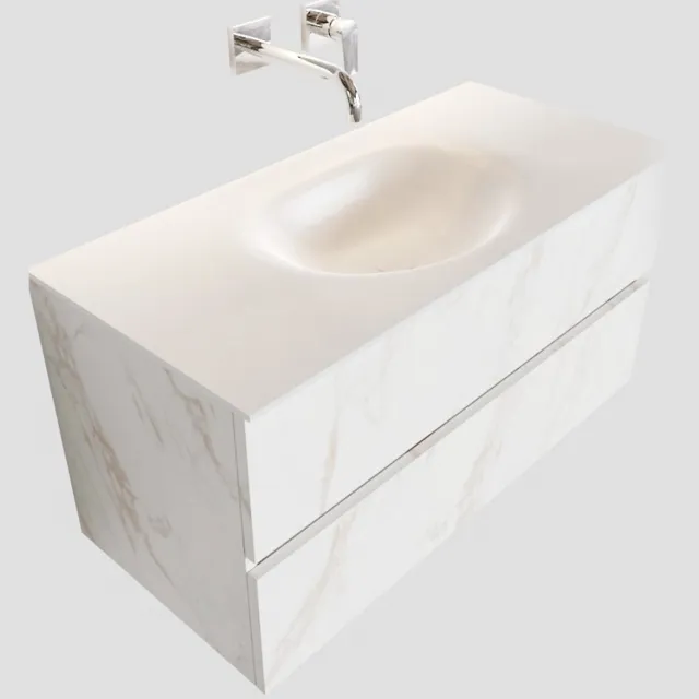 Boss & Wessing Badkamermeubel BWS Madrid Carrara Mat 100 cm Solid Surface Wastafel (0 kraangaten, 2 lades)