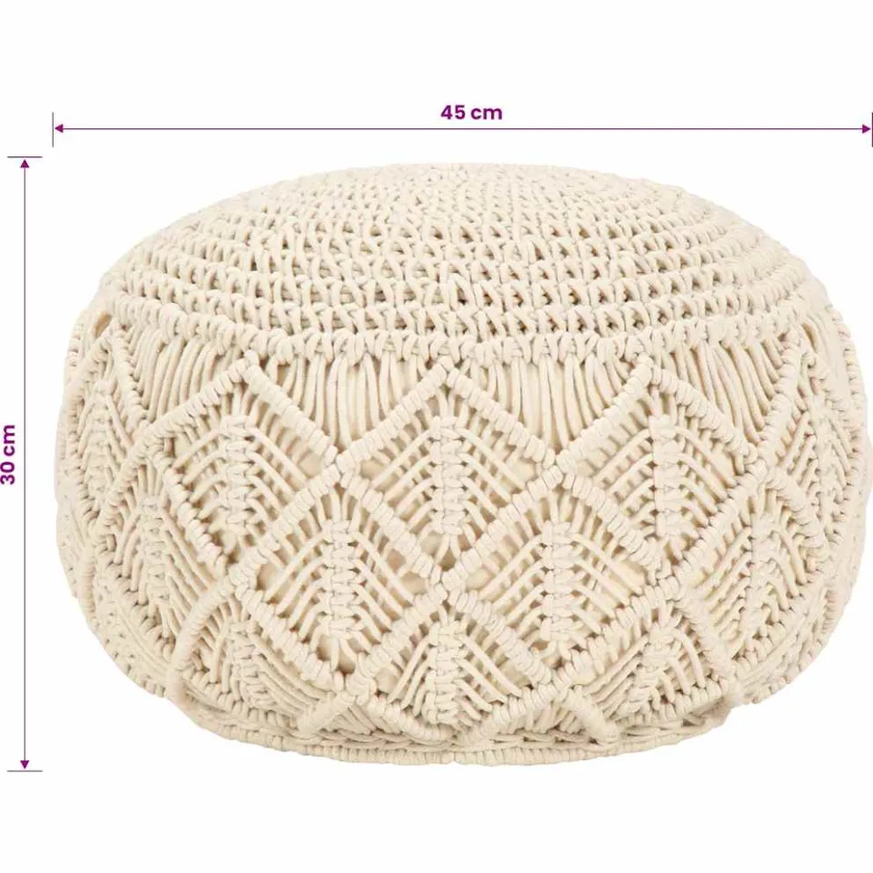 vidaXL Poef macramé handgemaakt 45x30 cm katoen beige, foto 3