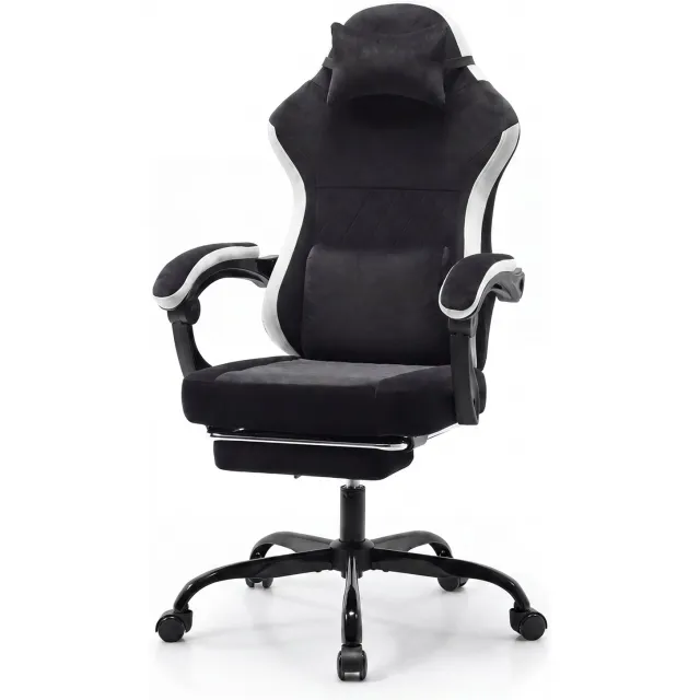REDOM Gamingstoel - Ergonomisch ontwerp - Verstelbare hoogte - Hoofdsteun en lendensteun - Kantelbare rugleuning - Stof - Zwart en wit - 58,5 x 63 x 120,5 cm
