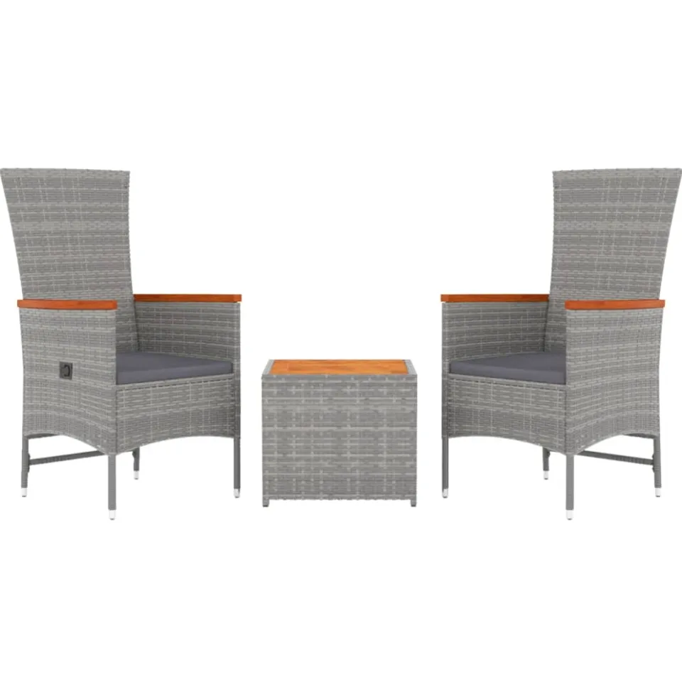 vidaXL 3-delige Loungeset poly rattan en massief acaciahout grijs