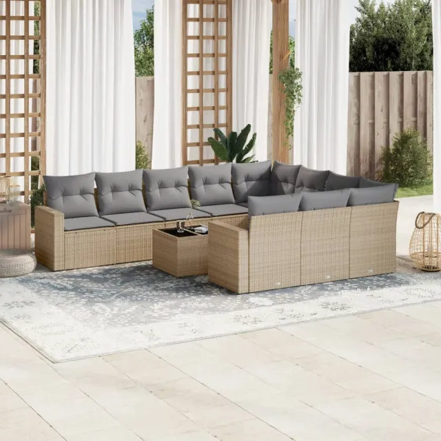 vidaXL 11-delige Tuinset met kussens poly rattan beige, foto 2