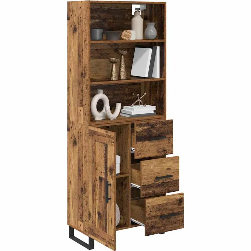 vidaXL Hoge kast 2 st Oudhout 69,5 x 34 x 180 cm Bewerkt hout en glas Bruin