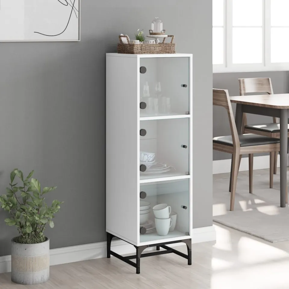 vidaXL Hoge kast met glazen deuren 35x37x120 cm wit, foto 2