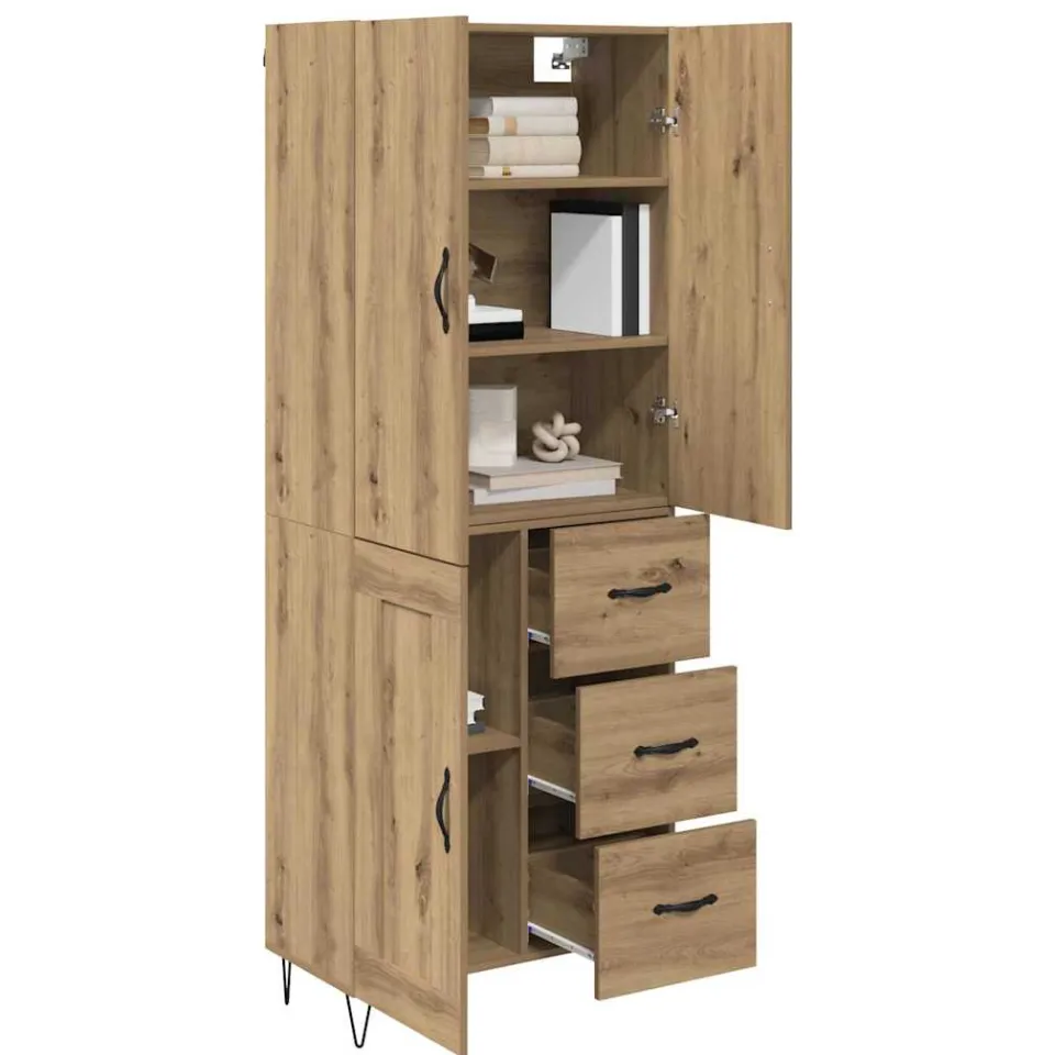 vidaXL Hoge kast 2 st Artisan Eiken 69,5 x 34 x 180 cm Bewerkt hout Bruin