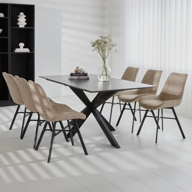 Dimehouse Eettafel Edin Sintered Stone Marmerlook Zwart 230 x 100 x 76 cm - Marmer - Modern - Rechthoek