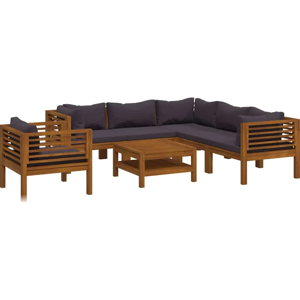 vidaXL 7-delige Loungeset met kussens massief acaciahout grijs