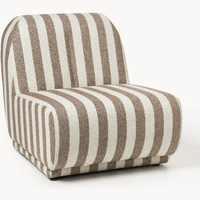 Westwing Collection Gestreepte bouclé loungefauteuil Emie Wit, Lichtbruin