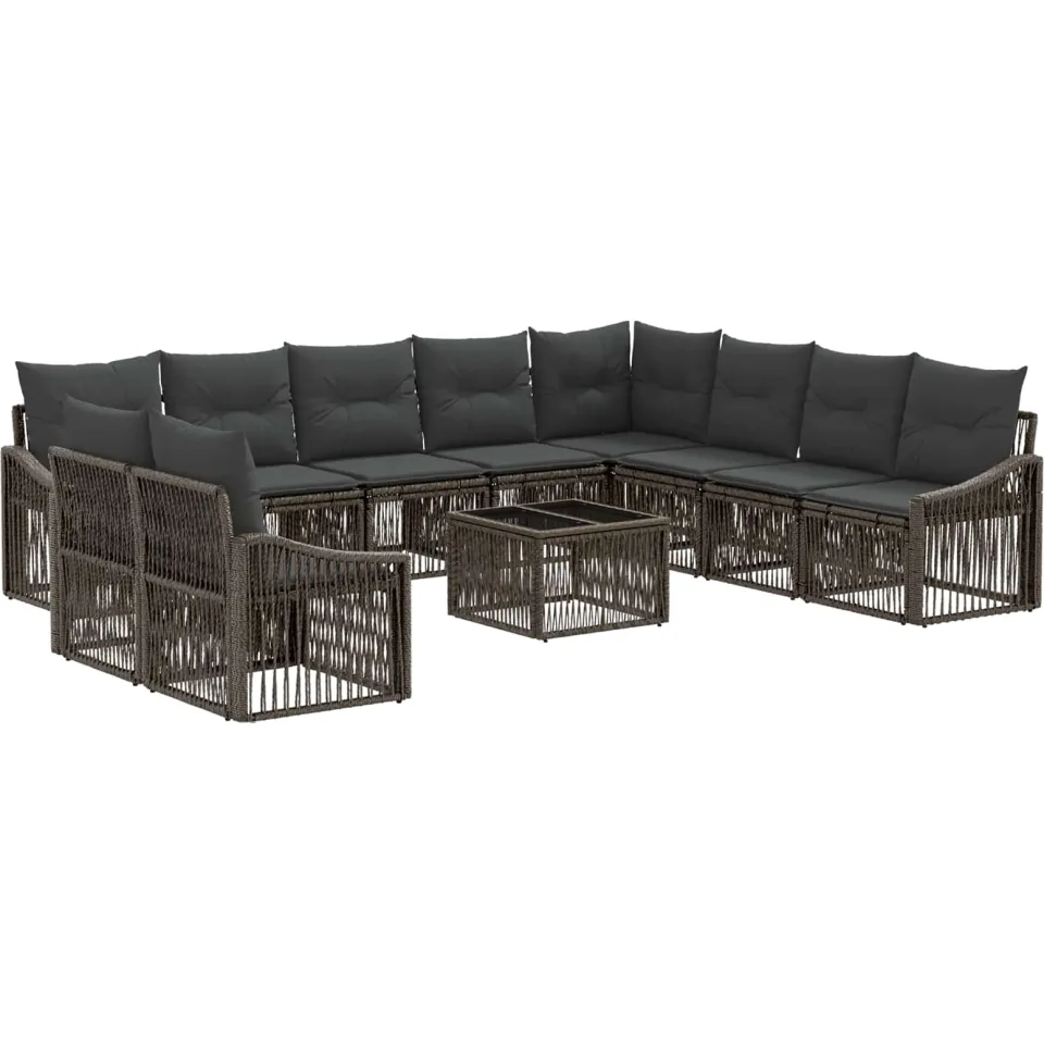 vidaXL Tuinbankenset 11 st 10-zits Grijs poly rattan, foto 3