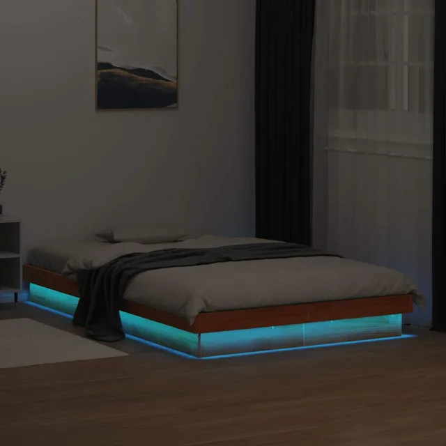 vidaXL Bedframe met LED massief grenenhout wasbruin 120x190 cm