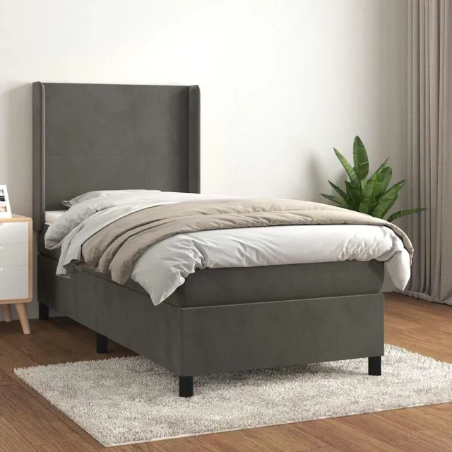 vidaXL Boxspring met matras fluweel donkergrijs 100x200 cm grijs