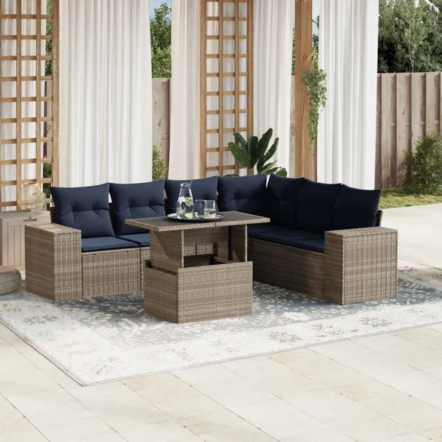vidaXL 7-delige tuinbankset met kussens, grijs polyrotan, foto 2