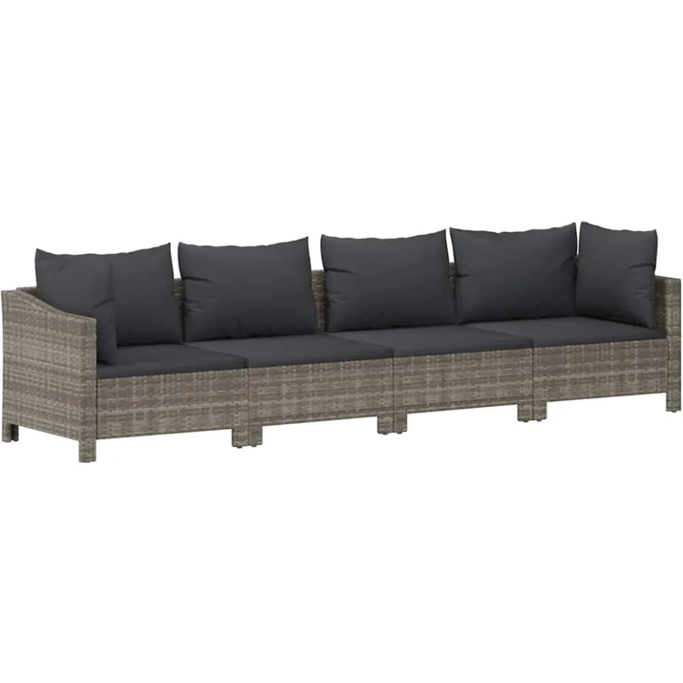 vidaXL 4-delige tuinloungeset met kussens grijs poly rattan, foto 3